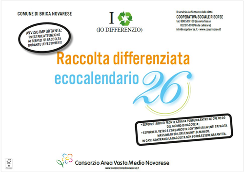 Calendario Raccolta Rifiuti - anno 2026